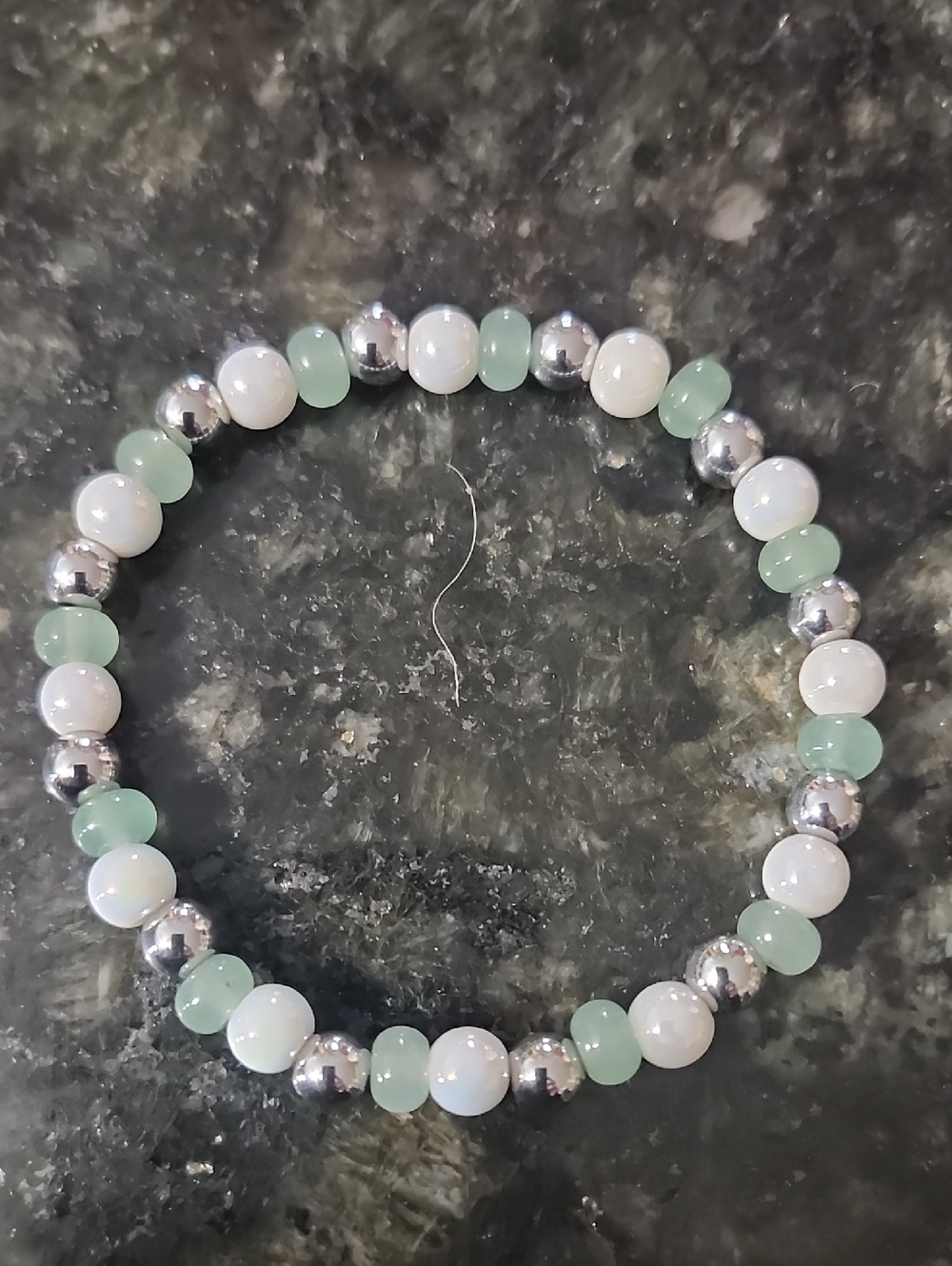 Handmade Silver Hematite and Green Aventurine Beaded Bracelet